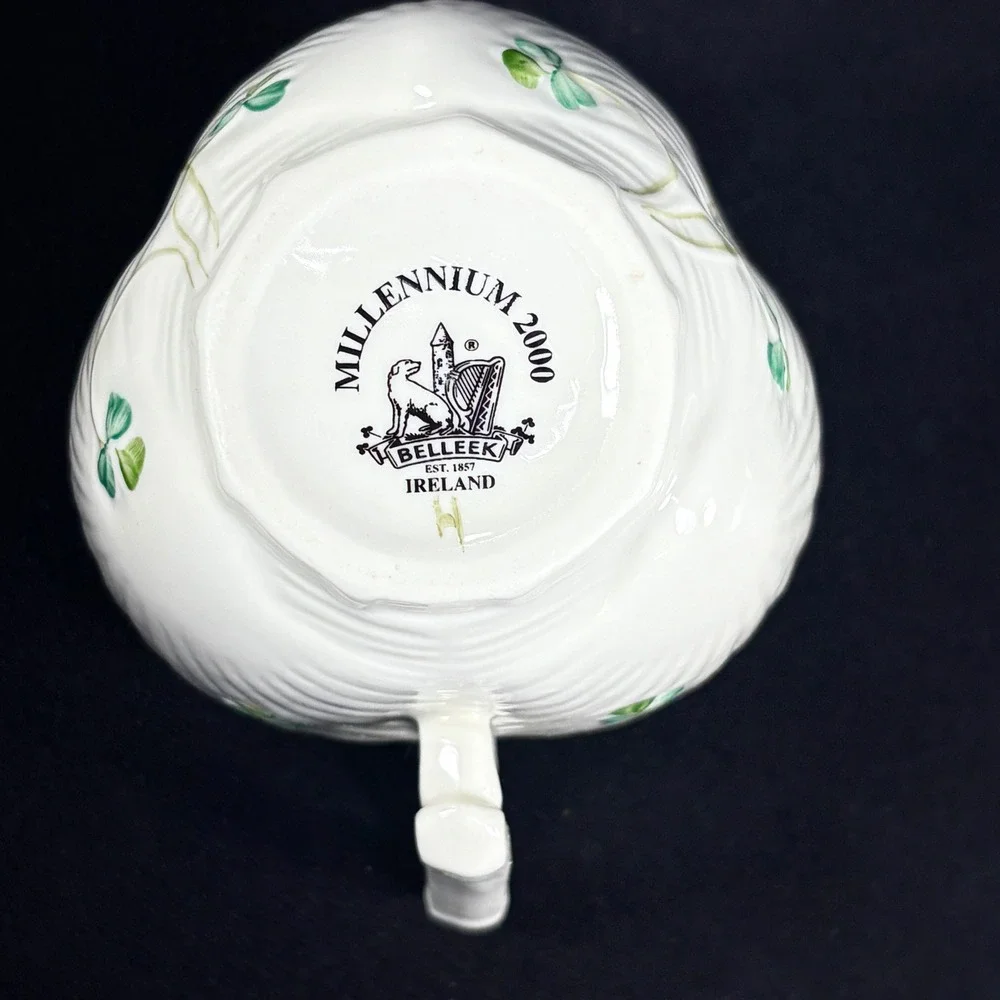 Vintage Belleek Harp Shamrock Collection Creamer 10th Black Millennium 2000 Mark